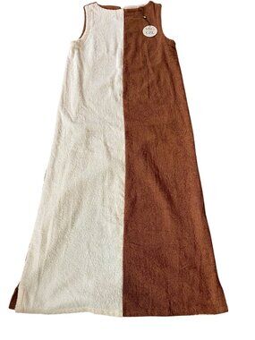 NWT VRG GRL Sleeveless  Brown & Cream Terrycloth Midi Dress 100% Cotton Size 8